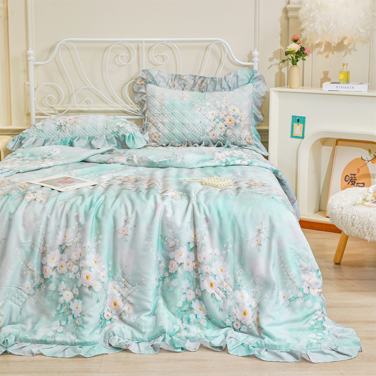 91家纺网 家纺一手货源 找家纺 （总）宜凡家纺 2026新款莱赛尔天丝印花床裙夏被四件套