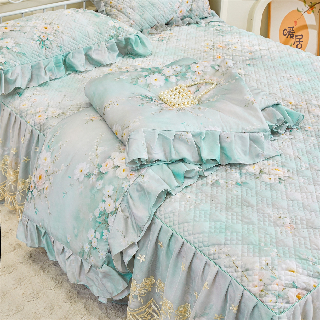 91家纺网 家纺一手货源 找家纺 （总）宜凡家纺 2026新款莱赛尔天丝印花床裙夏被四件套