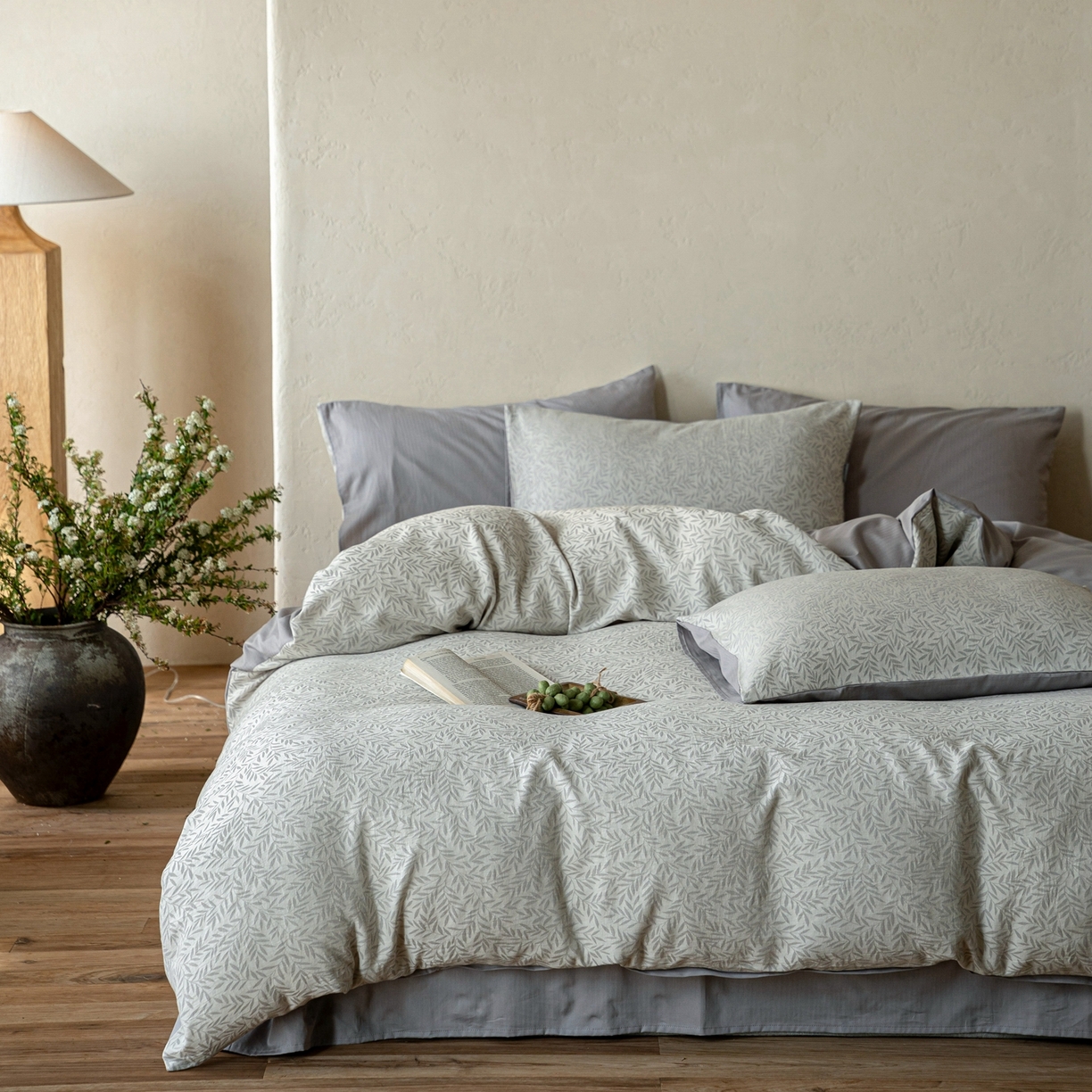 91家纺网 家纺一手货源 找家纺 时光里 2026新款全棉纯棉60支色织水洗提花四件套 兰草听露