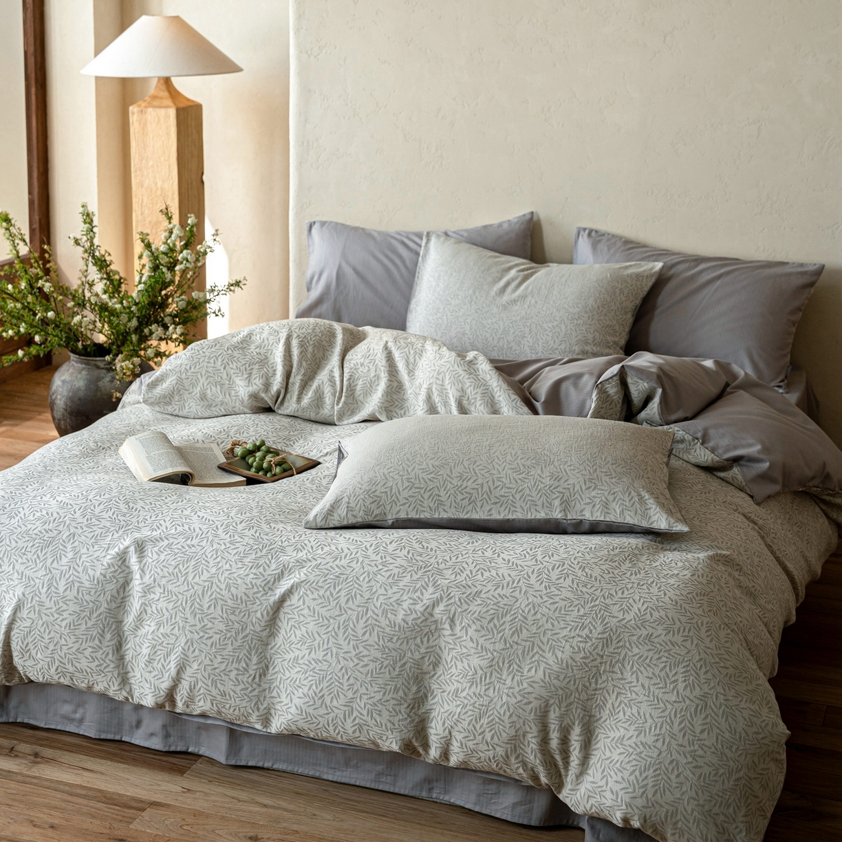 91家纺网 家纺一手货源 找家纺 时光里 2026新款全棉纯棉60支色织水洗提花四件套 兰草听露