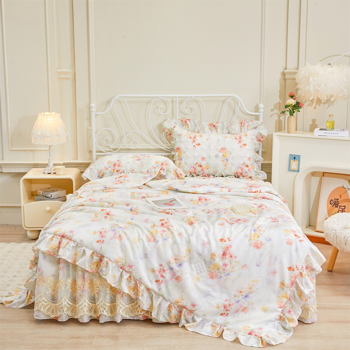 91家纺网 家纺一手货源 找家纺 （总）宜凡家纺 2026新款莱赛尔天丝印花床裙夏被四件套