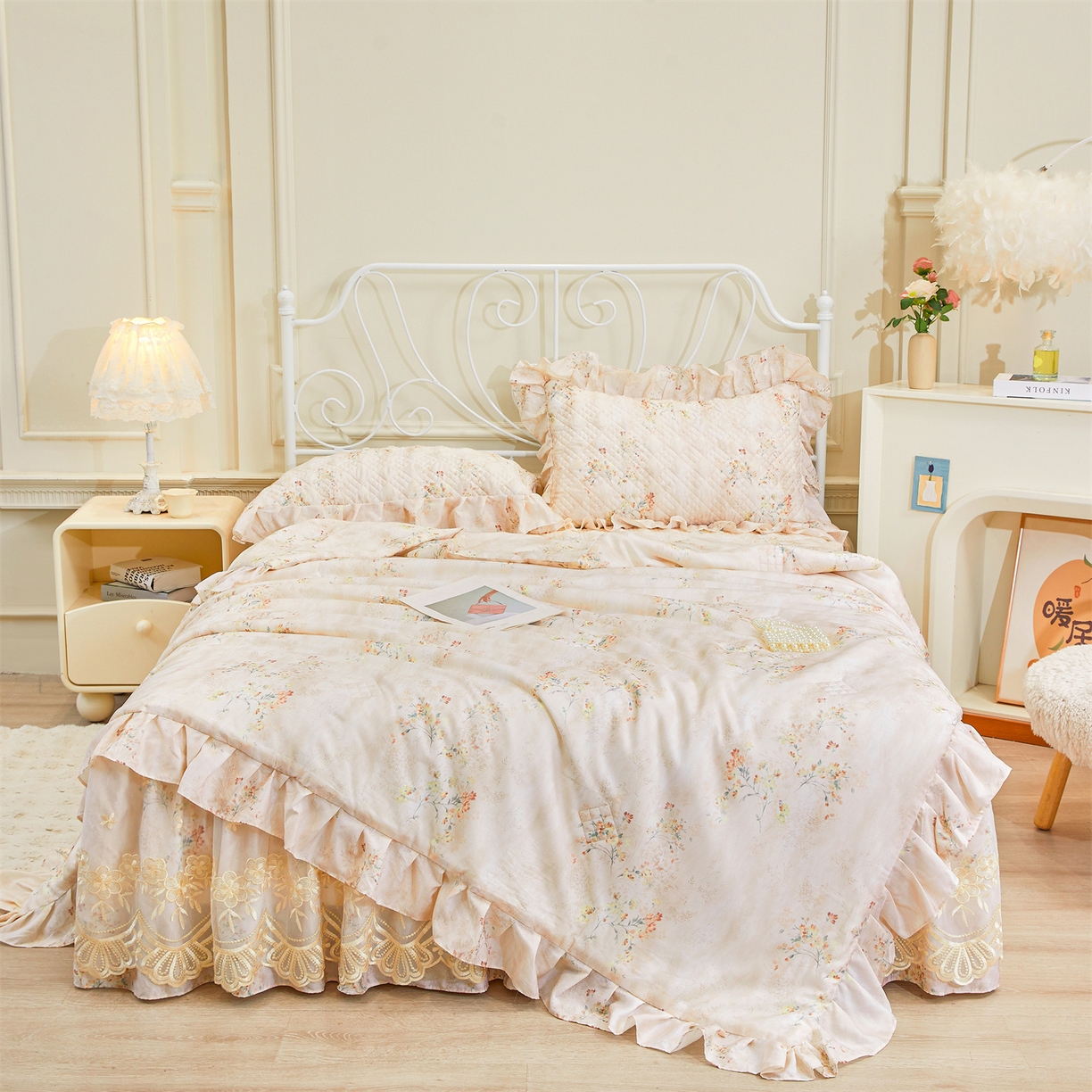 91家纺网 家纺一手货源 找家纺 （总）宜凡家纺 2026新款莱赛尔天丝印花床裙夏被四件套