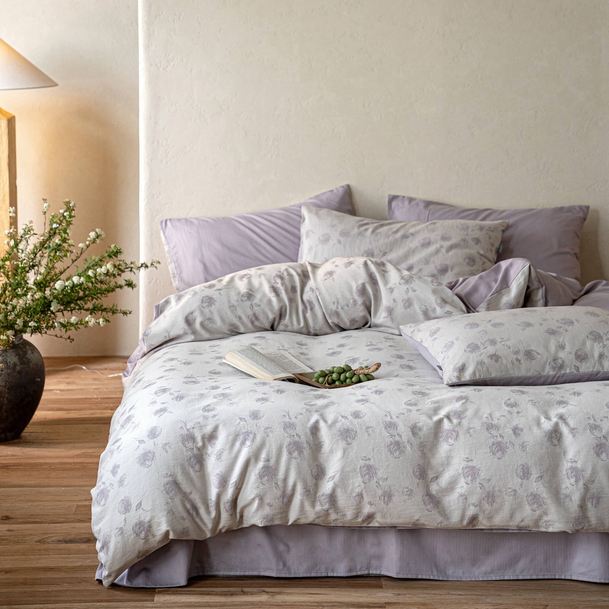 91家纺网 家纺一手货源 找家纺 时光里 2026新款全棉纯棉60支色织水洗提花四件套 蔓纱