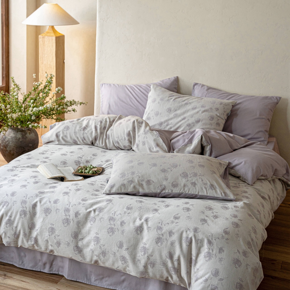 91家纺网 家纺一手货源 找家纺 时光里 2026新款全棉纯棉60支色织水洗提花四件套 蔓纱