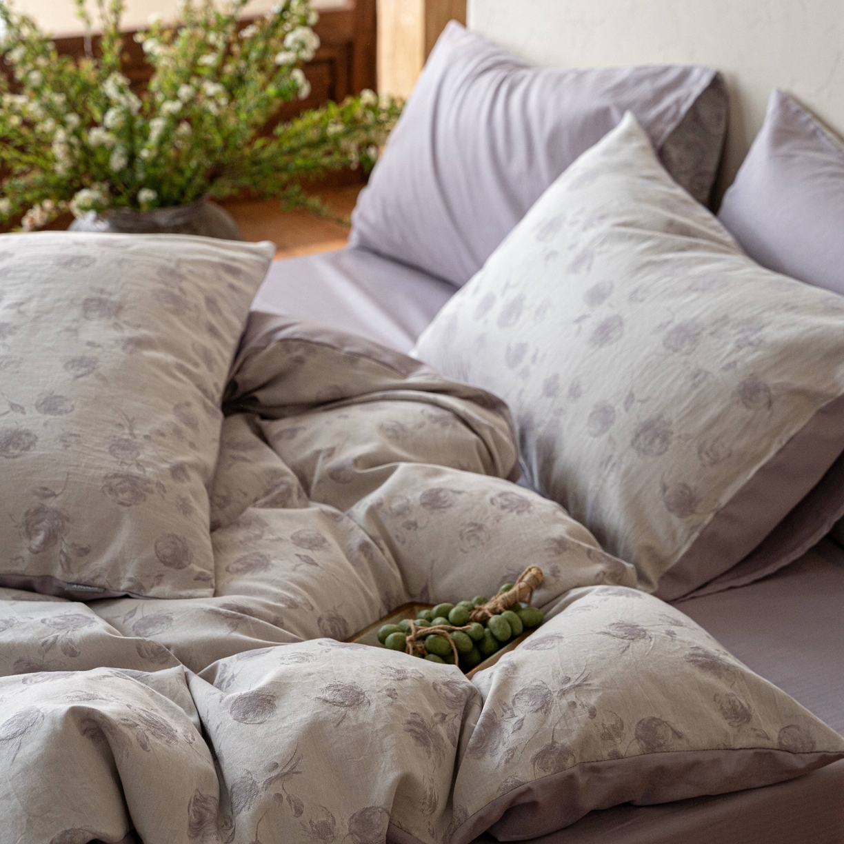 91家纺网 家纺一手货源 找家纺 时光里 2026新款全棉纯棉60支色织水洗提花四件套 蔓纱