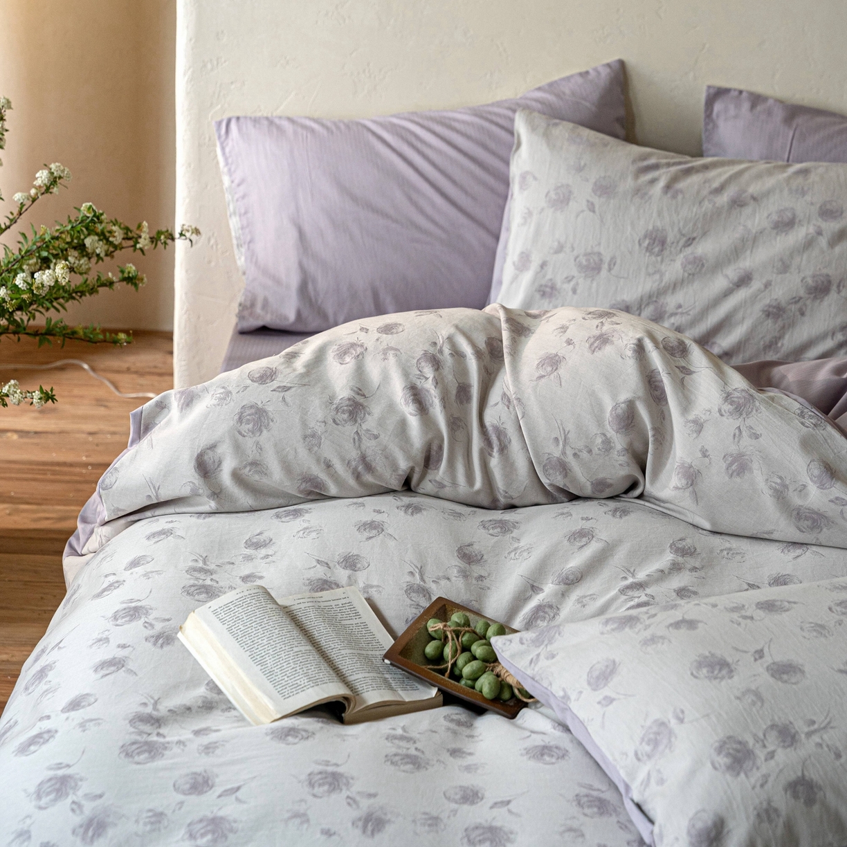 91家纺网 家纺一手货源 找家纺 时光里 2026新款全棉纯棉60支色织水洗提花四件套 蔓纱