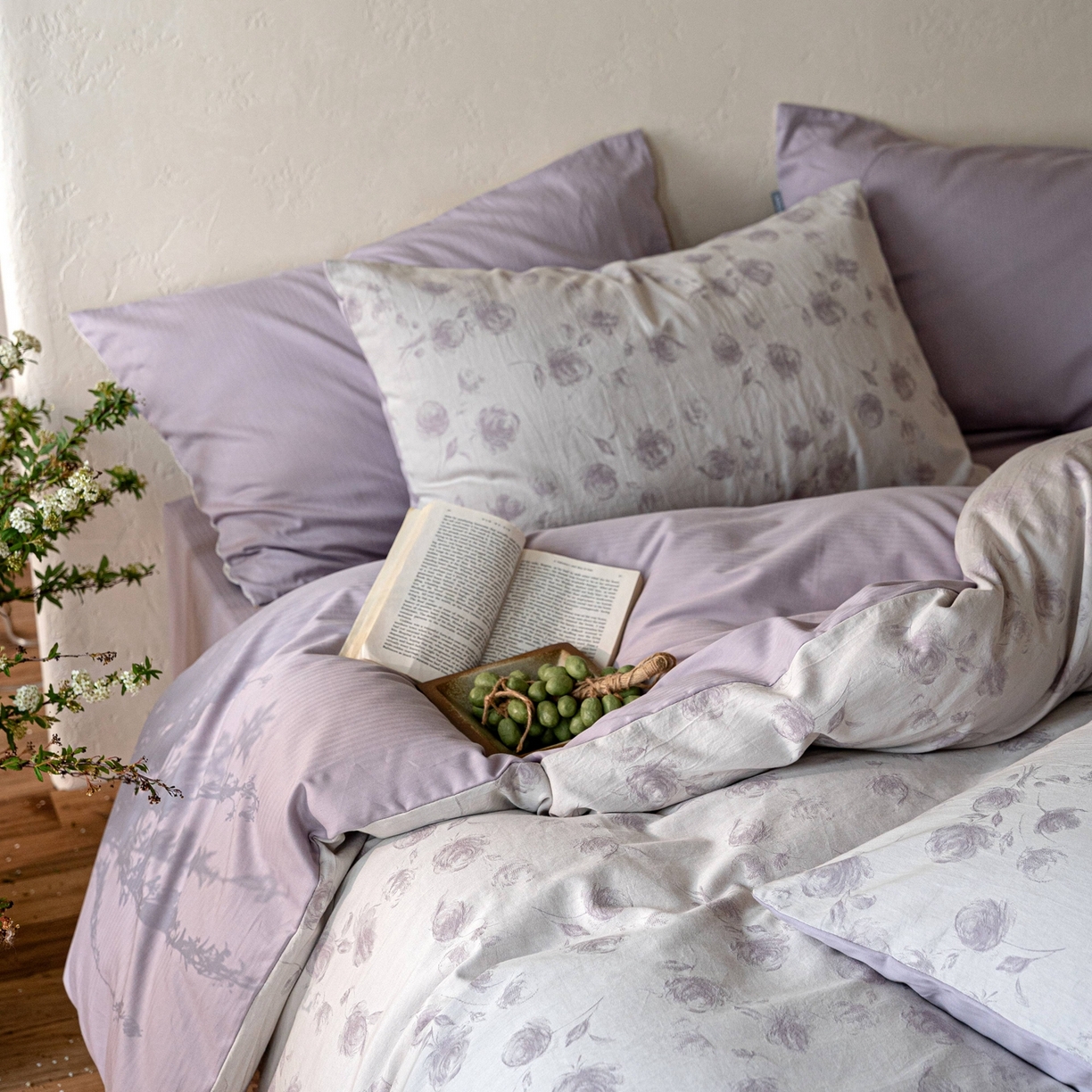 91家纺网 家纺一手货源 找家纺 时光里 2026新款全棉纯棉60支色织水洗提花四件套 蔓纱