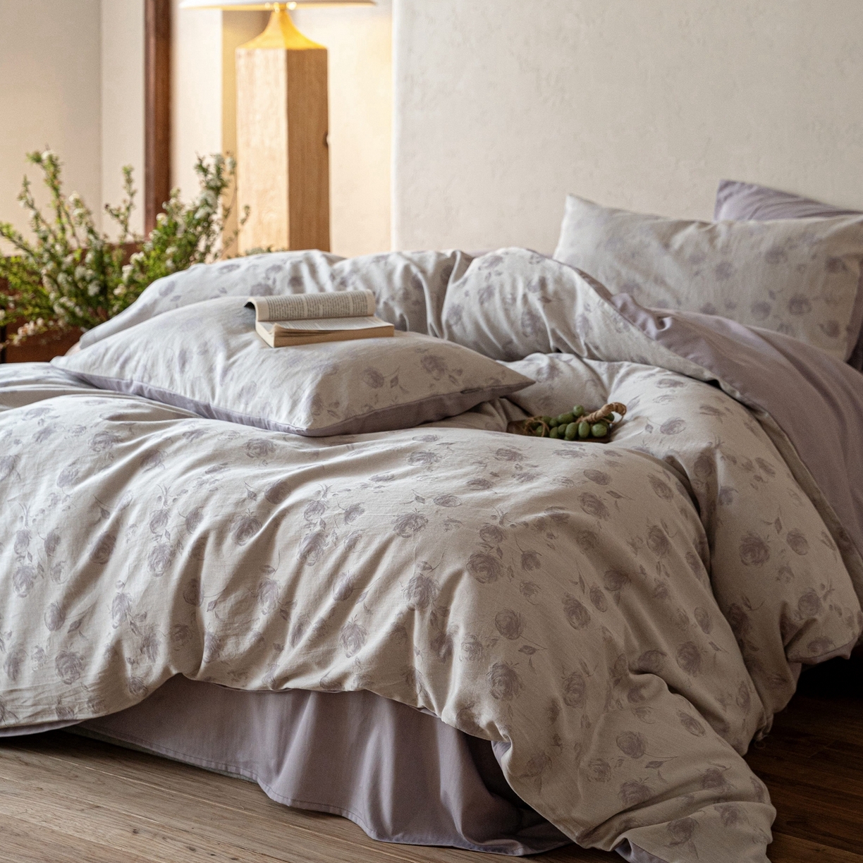 91家纺网 家纺一手货源 找家纺 时光里 2026新款全棉纯棉60支色织水洗提花四件套 蔓纱