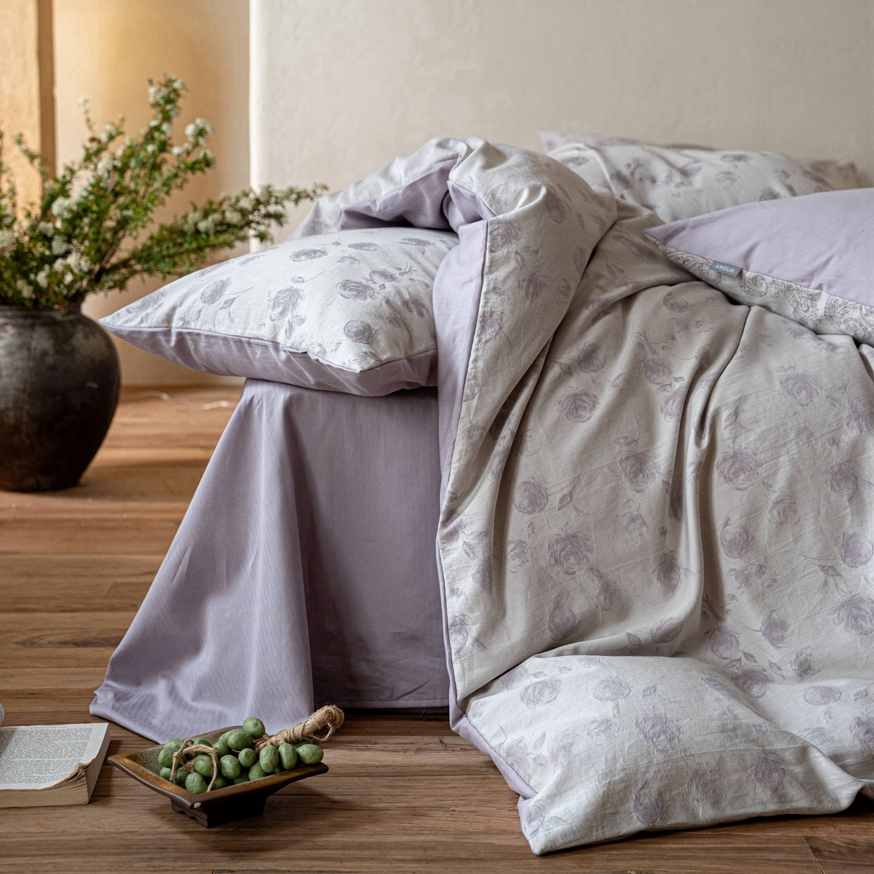 91家纺网 家纺一手货源 找家纺 时光里 2026新款全棉纯棉60支色织水洗提花四件套 蔓纱