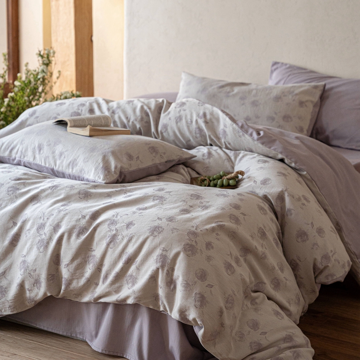 91家纺网 家纺一手货源 找家纺 时光里 2026新款全棉纯棉60支色织水洗提花四件套 蔓纱