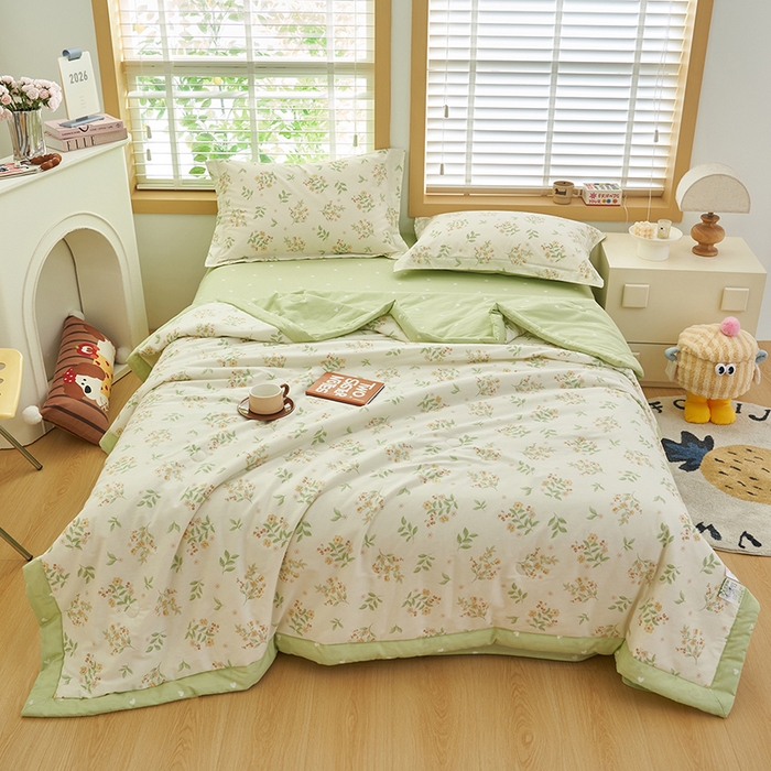 91家纺网 家纺一手货源 找家纺 简如 2026新款印花里外全棉夏凉被四件套 花样年华