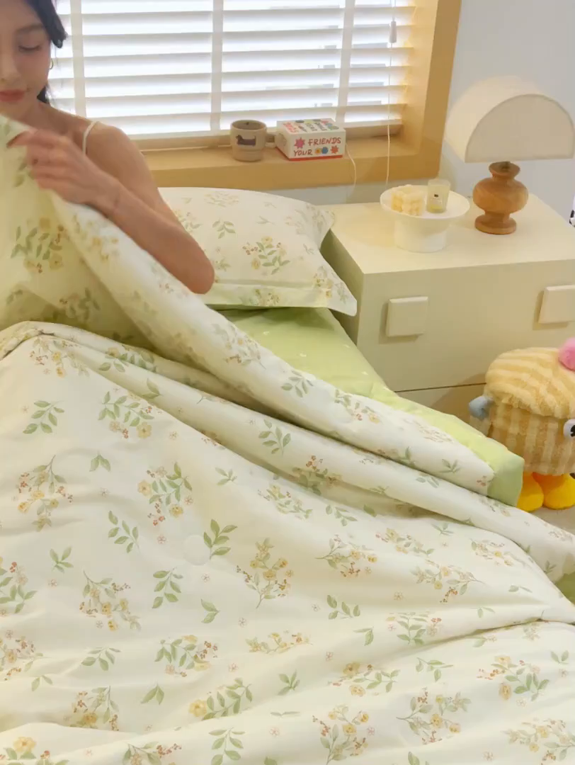 91家纺网 家纺一手货源 找家纺 简如 2026新款印花里外全棉夏凉被四件套 花样年华