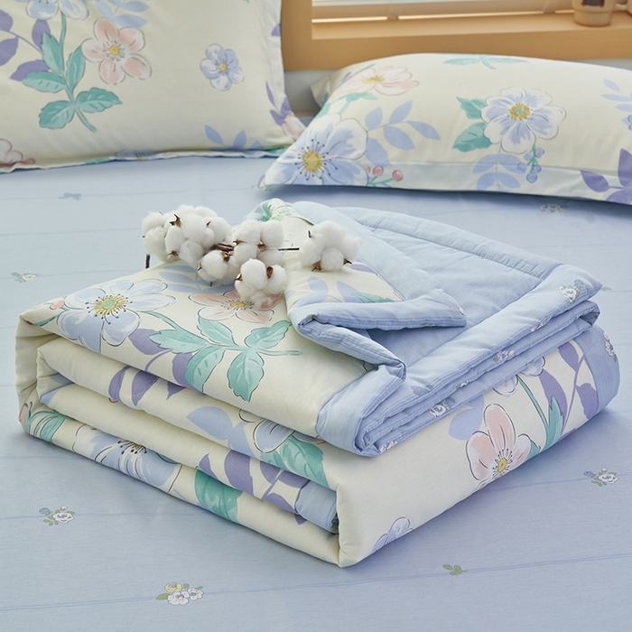 91家纺网 家纺一手货源 找家纺 简如 2026新款印花里外全棉夏凉被四件套 花漾星辰