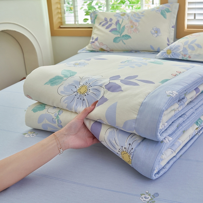 91家纺网 家纺一手货源 找家纺 简如 2026新款印花里外全棉夏凉被四件套 花漾星辰