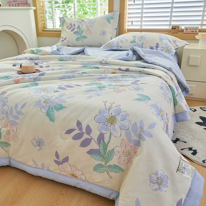 91家纺网 家纺一手货源 找家纺 简如 2026新款印花里外全棉夏凉被四件套 花漾星辰