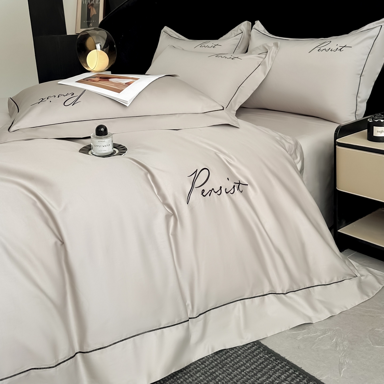 91家纺网 家纺一手货源 找家纺 （总）新方向 【控价 提供买家秀】2026新款 刺绣50s双股全棉贡缎长绒棉四件套-持之以恒(控价 标准318元 加大338元)