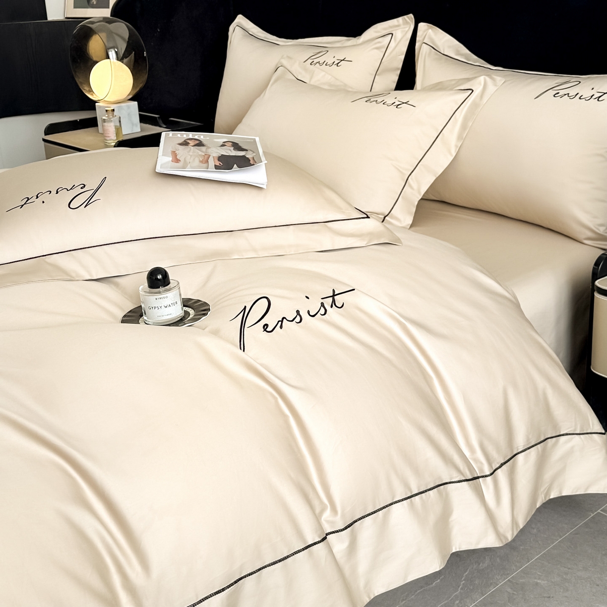 91家纺网 家纺一手货源 找家纺 新方向 【控价 提供买家秀】2026新款 刺绣50s双股全棉贡缎长绒棉四件套-持之以恒(控价 标准318元 加大338元) 持之以恒-香槟