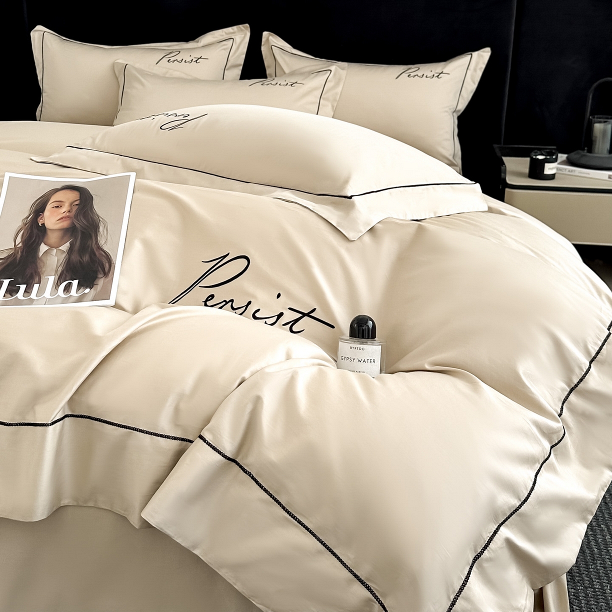 91家纺网 家纺一手货源 找家纺 新方向 【控价 提供买家秀】2026新款 刺绣50s双股全棉贡缎长绒棉四件套-持之以恒(控价 标准318元 加大338元) 持之以恒-香槟