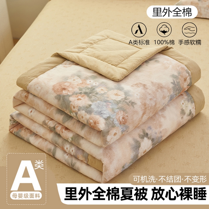 91家纺网 家纺一手货源 找家纺 简如 2026新款印花里外全棉夏凉被四件套 锦绣园
