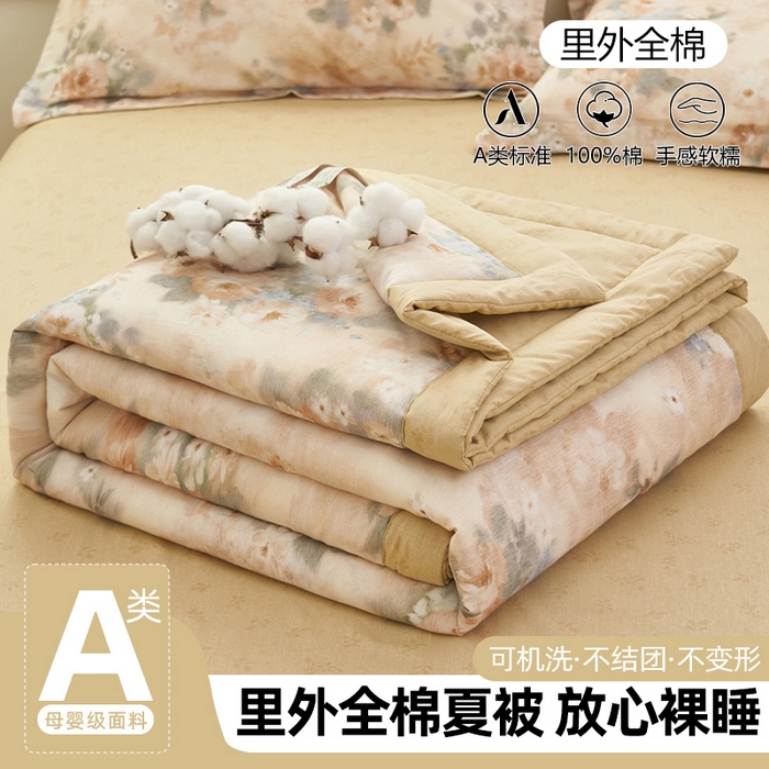 91家纺网 家纺一手货源 找家纺 简如 2026新款印花里外全棉夏凉被四件套 锦绣园