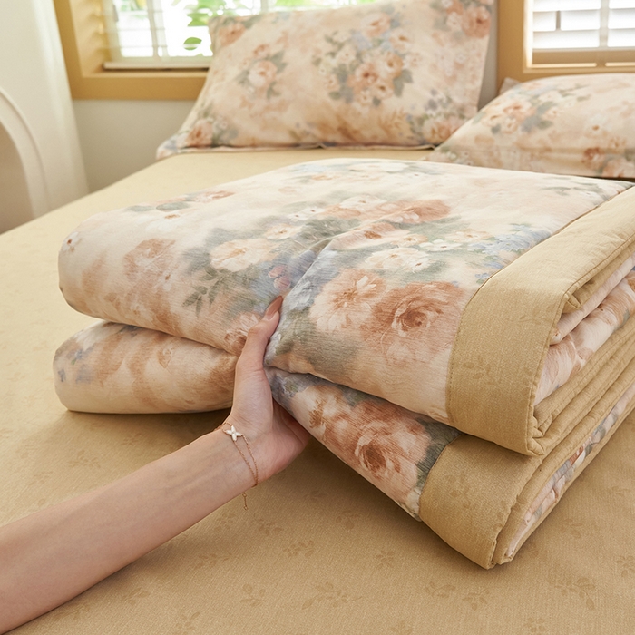 91家纺网 家纺一手货源 找家纺 简如 2026新款印花里外全棉夏凉被四件套 锦绣园