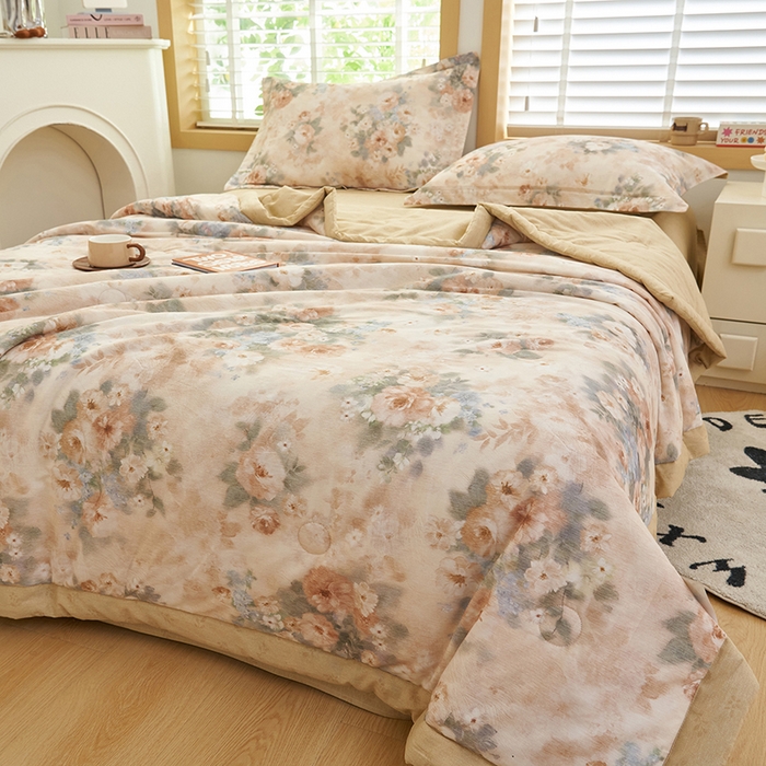 91家纺网 家纺一手货源 找家纺 简如 2026新款印花里外全棉夏凉被四件套 锦绣园