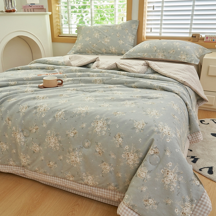 91家纺网 家纺一手货源 找家纺 简如 2026新款印花里外全棉夏凉被四件套 科玛庄园