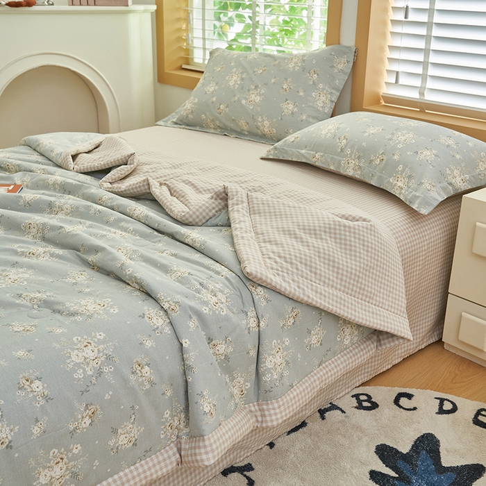 91家纺网 家纺一手货源 找家纺 简如 2026新款印花里外全棉夏凉被四件套 科玛庄园