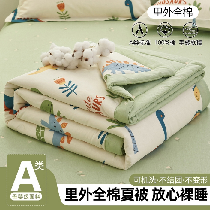 91家纺网 家纺一手货源 找家纺 简如 2026新款印花里外全棉夏凉被四件套 恐龙谷