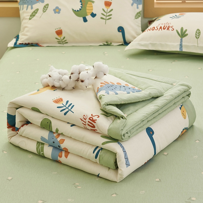 91家纺网 家纺一手货源 找家纺 简如 2026新款印花里外全棉夏凉被四件套 恐龙谷