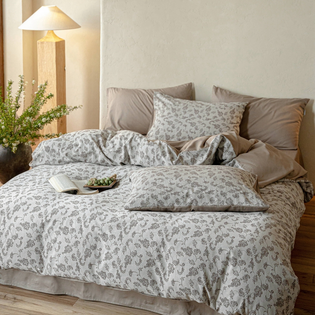 91家纺网 家纺一手货源 找家纺 时光里 2026新款全棉纯棉60支色织水洗提花四件套 拾光花序