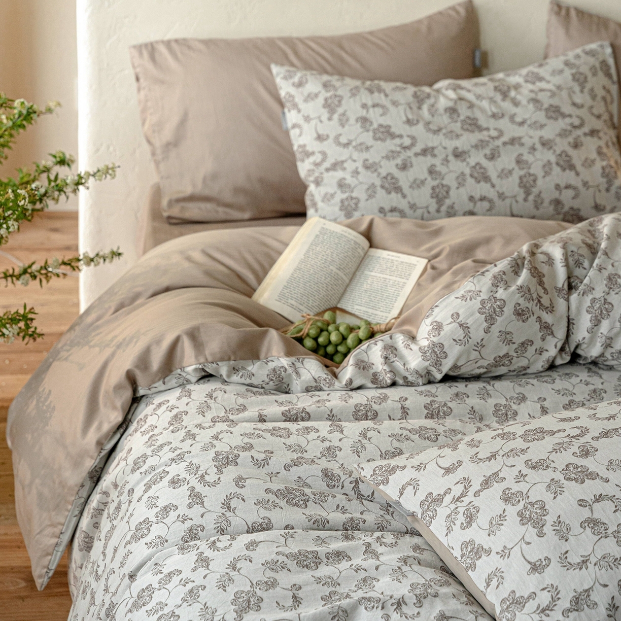 91家纺网 家纺一手货源 找家纺 时光里 2026新款全棉纯棉60支色织水洗提花四件套 拾光花序