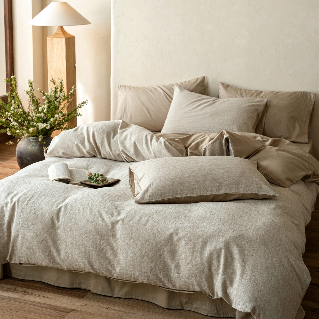 91家纺网 家纺一手货源 找家纺 时光里 2026新款全棉纯棉60支色织水洗提花四件套 素造