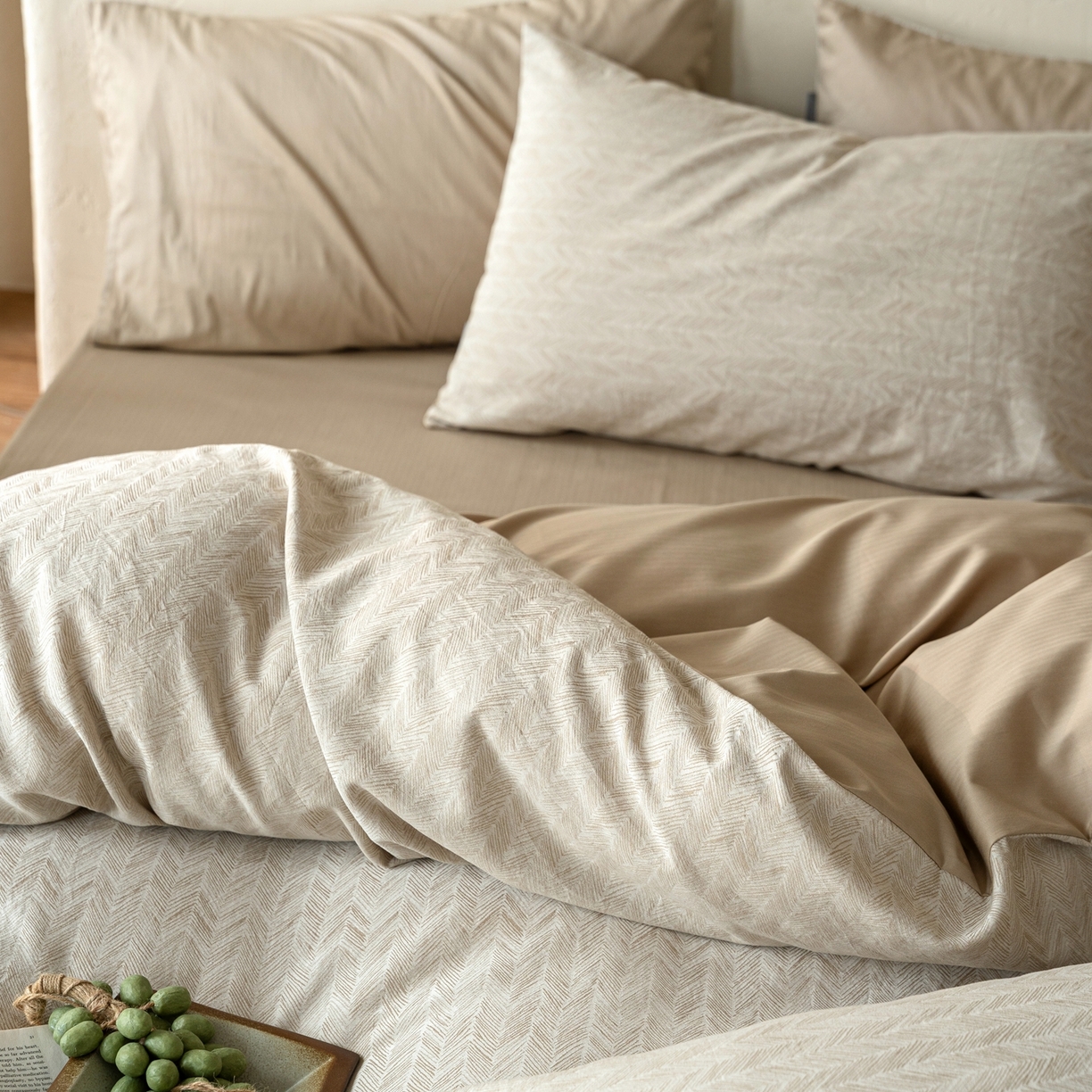 91家纺网 家纺一手货源 找家纺 时光里 2026新款全棉纯棉60支色织水洗提花四件套 素造