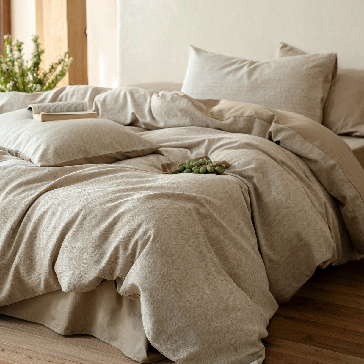 91家纺网 家纺一手货源 找家纺 时光里 2026新款全棉纯棉60支色织水洗提花四件套 素造