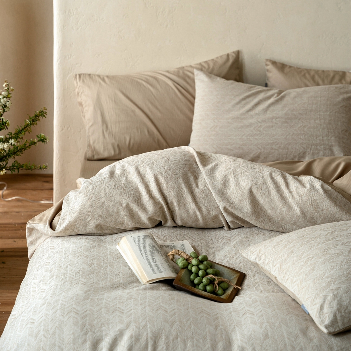 91家纺网 家纺一手货源 找家纺 时光里 2026新款全棉纯棉60支色织水洗提花四件套 素造