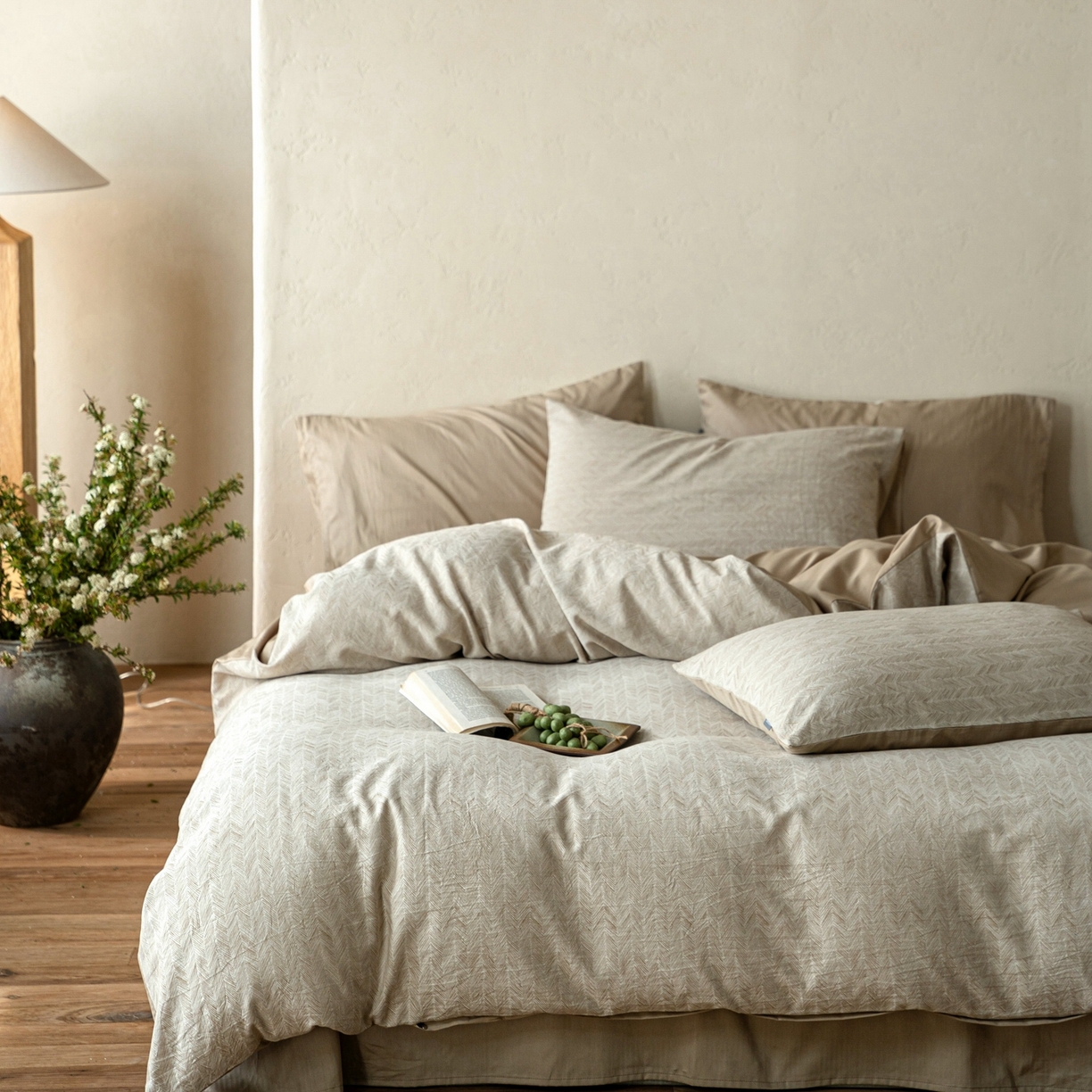 91家纺网 家纺一手货源 找家纺 时光里 2026新款全棉纯棉60支色织水洗提花四件套 素造