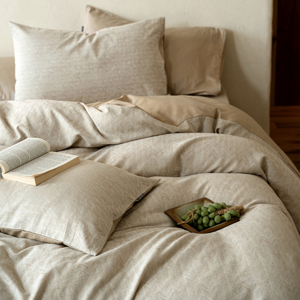 91家纺网 家纺一手货源 找家纺 时光里 2026新款全棉纯棉60支色织水洗提花四件套 素造