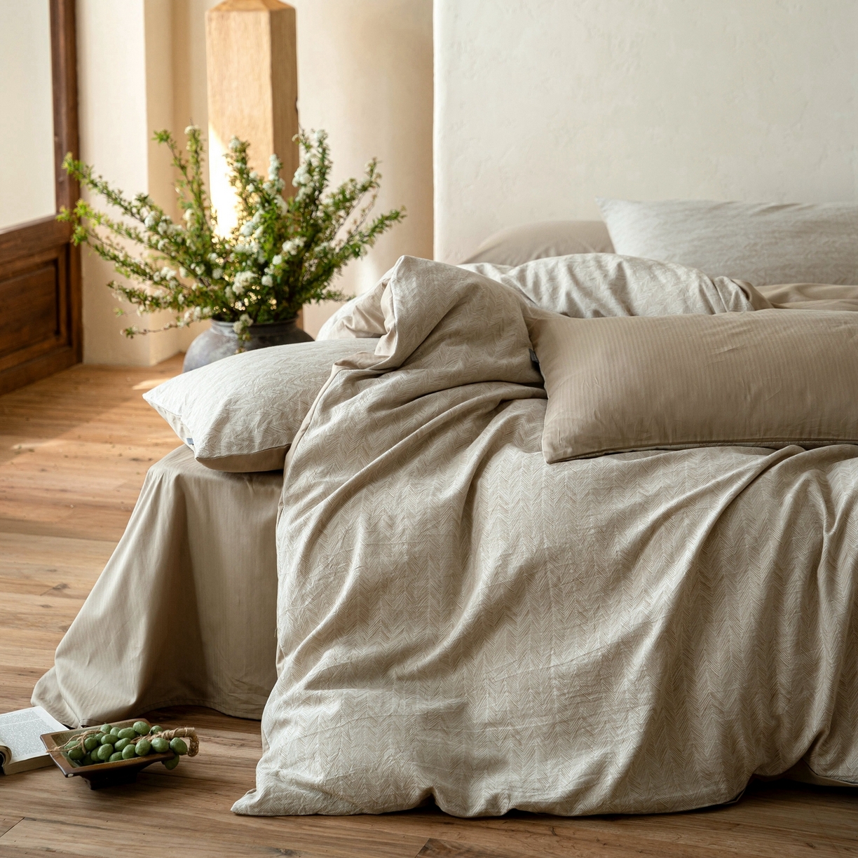 91家纺网 家纺一手货源 找家纺 时光里 2026新款全棉纯棉60支色织水洗提花四件套 素造