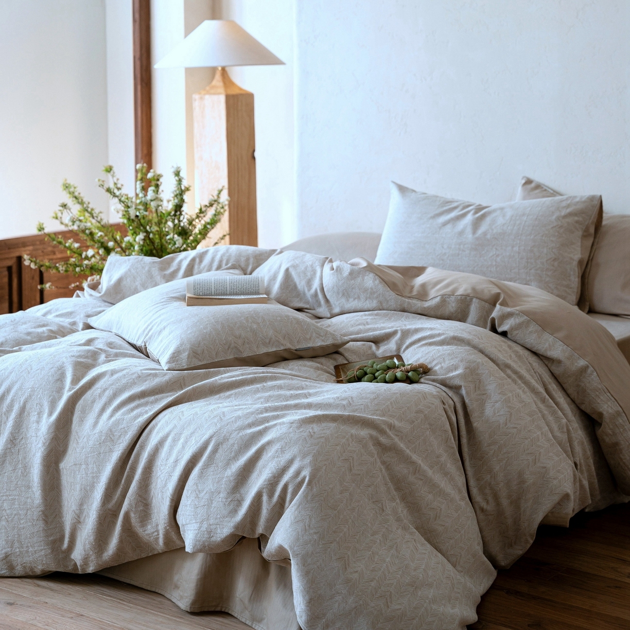 91家纺网 家纺一手货源 找家纺 时光里 2026新款全棉纯棉60支色织水洗提花四件套 素造