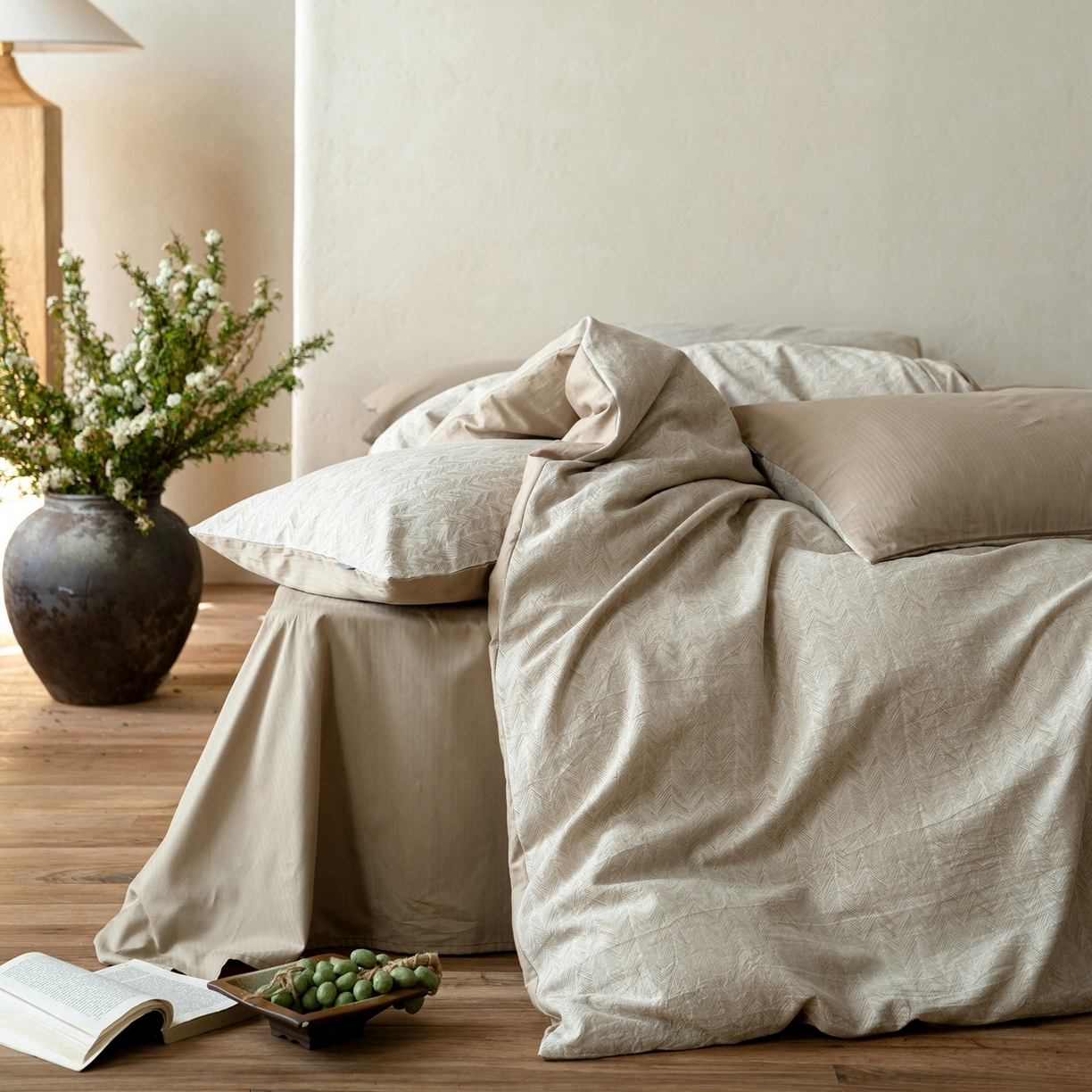 91家纺网 家纺一手货源 找家纺 时光里 2026新款全棉纯棉60支色织水洗提花四件套 素造