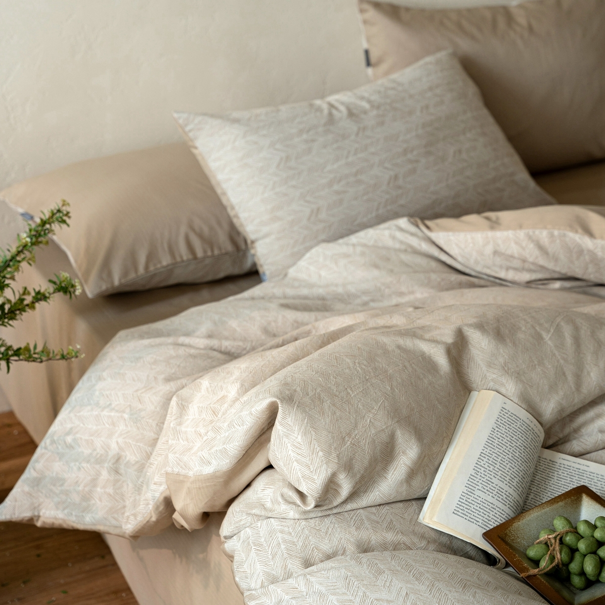 91家纺网 家纺一手货源 找家纺 时光里 2026新款全棉纯棉60支色织水洗提花四件套 素造