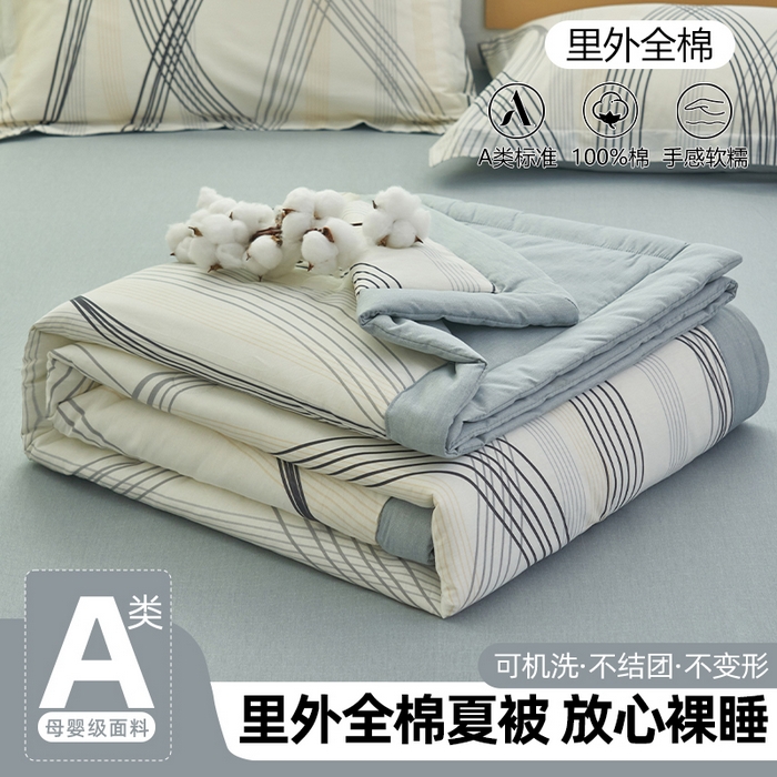 91家纺网 家纺一手货源 找家纺 简如 2026新款印花里外全棉夏凉被四件套 莱茵河