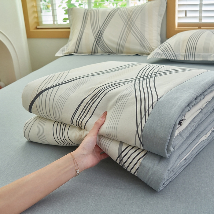 91家纺网 家纺一手货源 找家纺 简如 2026新款印花里外全棉夏凉被四件套 莱茵河