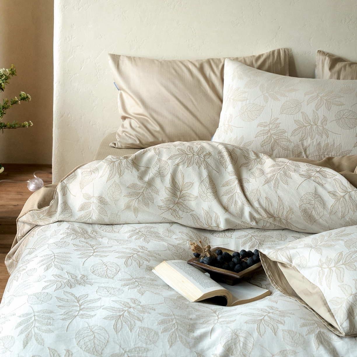 91家纺网 家纺一手货源 找家纺 时光里 2026新款全棉纯棉60支色织水洗提花四件套 小杏芙