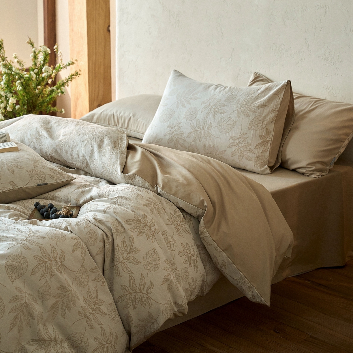 91家纺网 家纺一手货源 找家纺 时光里 2026新款全棉纯棉60支色织水洗提花四件套 小杏芙