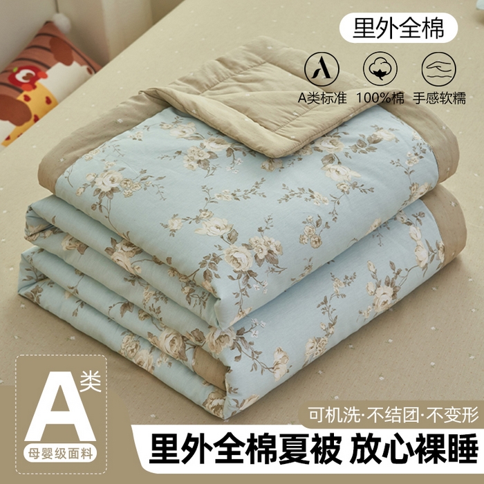 91家纺网 家纺一手货源 找家纺 简如 2026新款印花里外全棉夏凉被四件套 洛丽伊