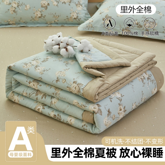 91家纺网 家纺一手货源 找家纺 简如 2026新款印花里外全棉夏凉被四件套 洛丽伊