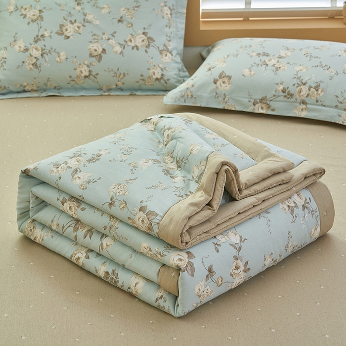 91家纺网 家纺一手货源 找家纺 简如 2026新款印花里外全棉夏凉被四件套 洛丽伊