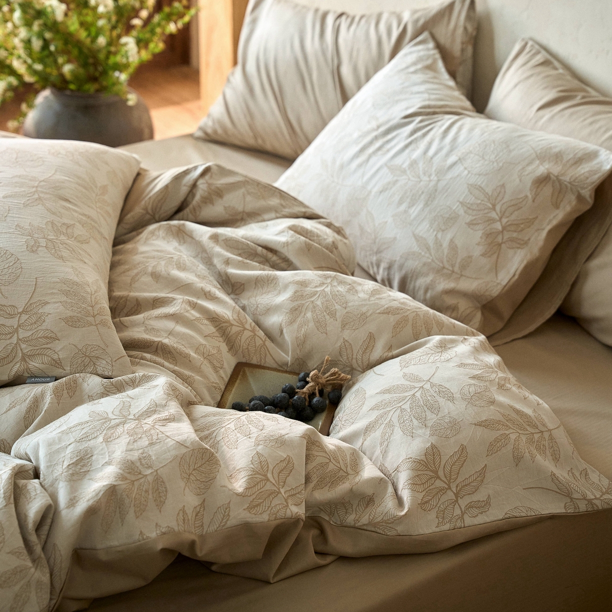 91家纺网 家纺一手货源 找家纺 时光里 2026新款全棉纯棉60支色织水洗提花四件套 小杏芙